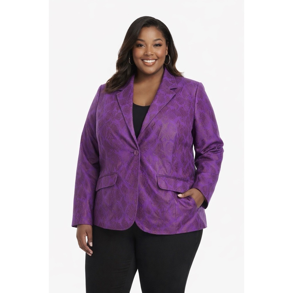 Pamela McCoy Blazer Womens Plus 2x Purple Jacket Snake Skin Office Party Casual
